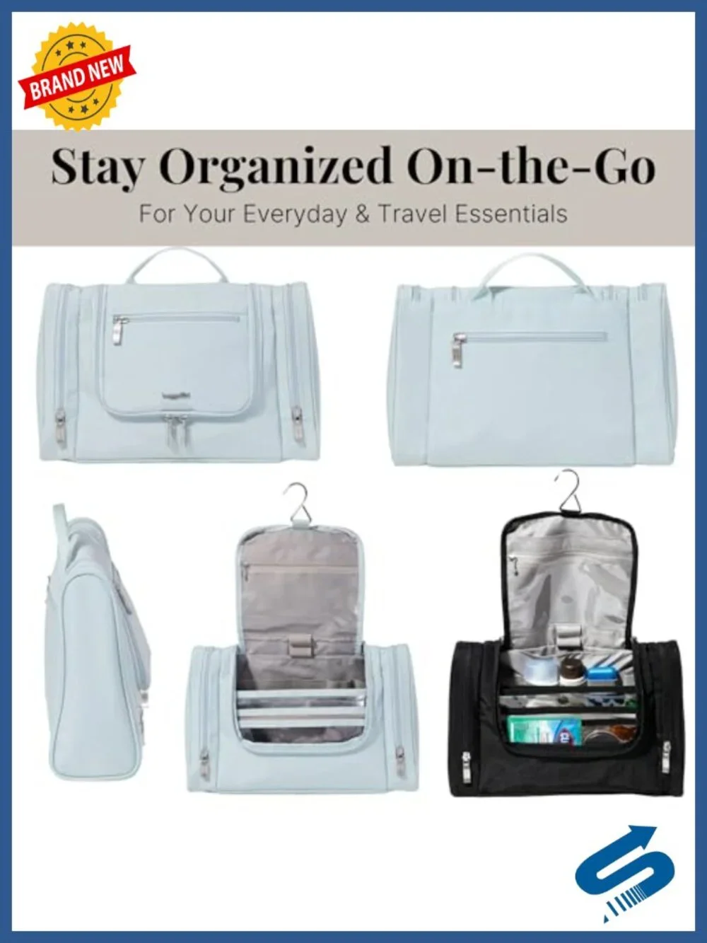 Nylon Toiletry Kit with Hanging Hook, Water-Resistant Lightweight